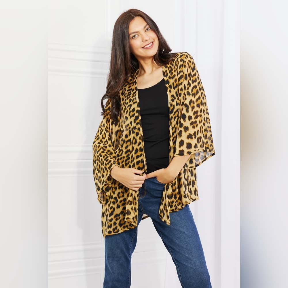 Melody Wild Muse Full Size Animal Print Kimono in Brown
